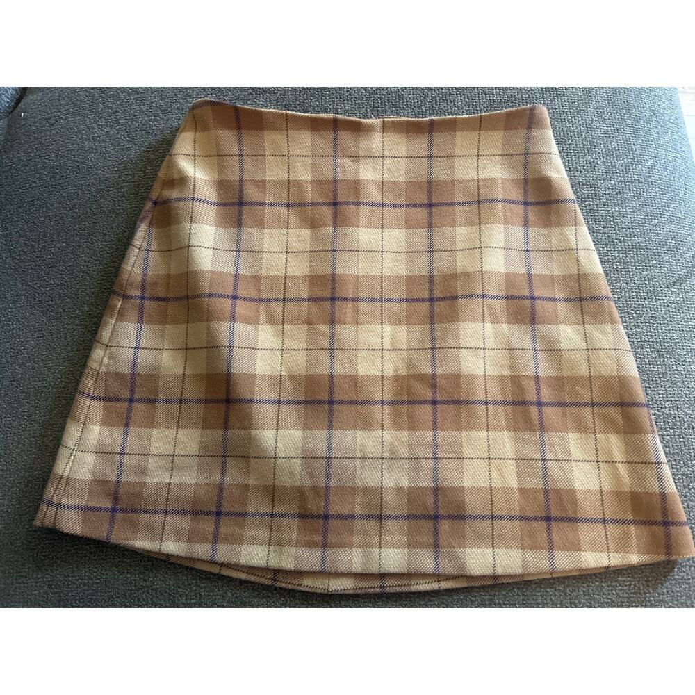 Aritzia Wilfred Academia Recycled Brown Cream Oat Plaid Preppy Mini Skirt 6